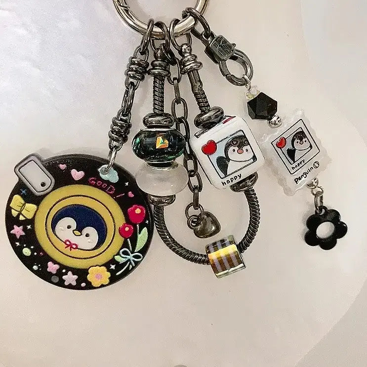 [BUNJANG] Penguin Black Chain Charm Keychain / 펭귄 블랙 체인줄 키링