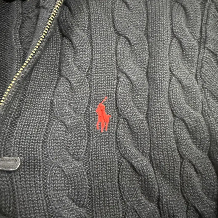 [BUNJANG] Polo Ralph Lauren Cable Knit Cotton Quarter Zip Sweater Black / (정품) 폴로 케이블 니트 코튼 쿼터 지퍼 스웨터 블랙 M