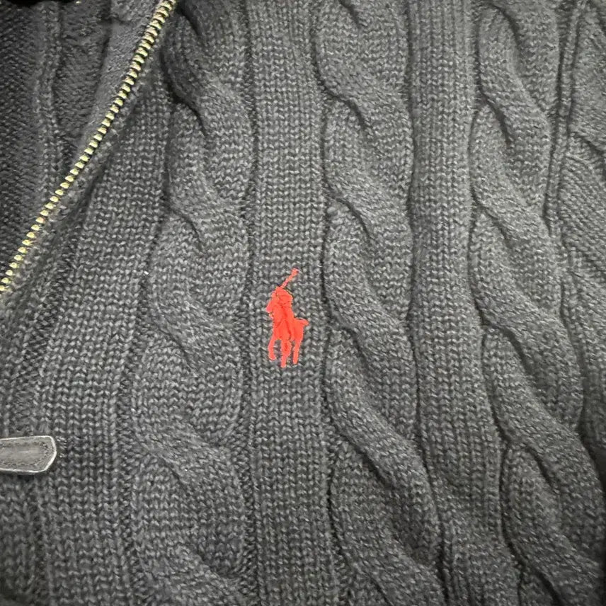 [BUNJANG] Polo Ralph Lauren Cable Knit Cotton Quarter Zip Sweater Black / (정품) 폴로 케이블 니트 코튼 쿼터 지퍼 스웨터 블랙 M