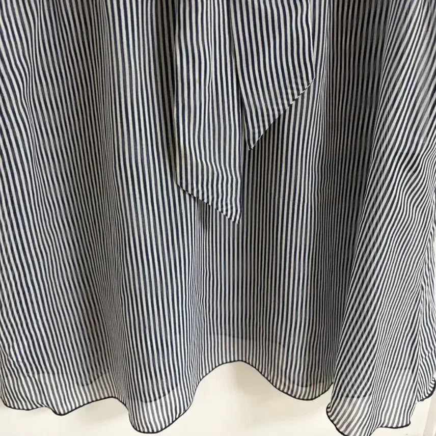 [SOLD OUT] (일본 수입 빈티지)반팔 블라우스 쉬폰 프릴 스트라이프 리본 M