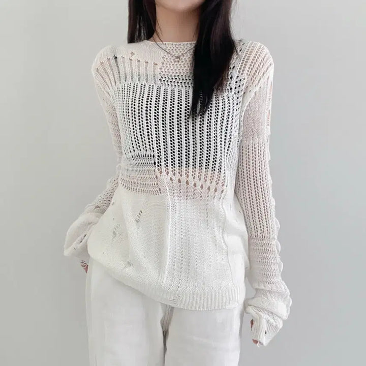 [BUNJANG] Summer See-Through Punching Cover-Up Knit / 여름 시스루 펀칭 커버업 니트