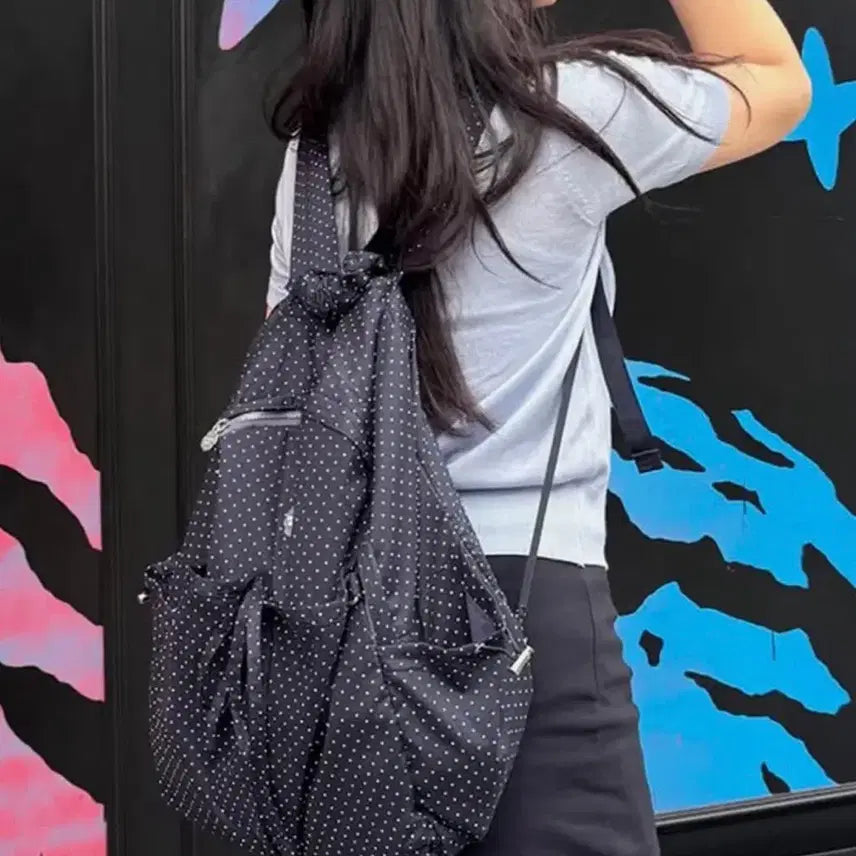 [BUNJANG] Covernat Women Clover Heart Shirring Nylon Backpack Navy / 커버낫우먼 클로버하트 셔링 나일론 백팩 Navy