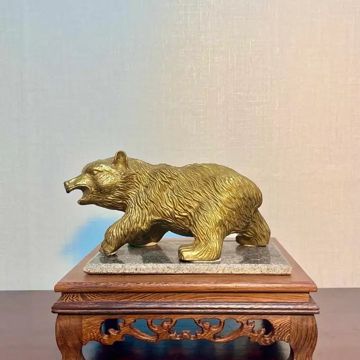 [BUNJANG] Brass Bronze Bear Sculpture with Marble Base / 황동 브론즈 곰 조각상 (대리석 좌대 포함)