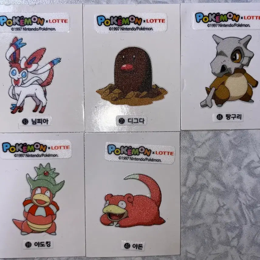 [BUNJANG] Pokemon Stickers 5-Piece Bundle / 포켓몬 띠부씰 님피아 디그다 탕구리 야돈 야도킹