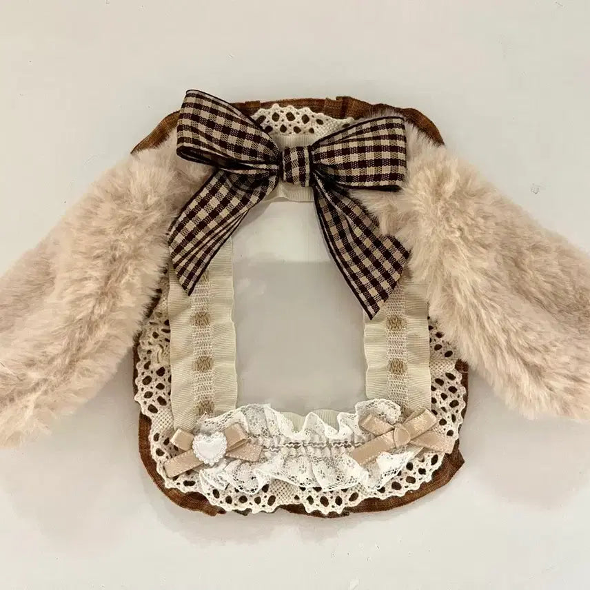 [BUNJANG] Brown Check Ribbon Rabbit Photocard Holder / 브라운 체크리본 토끼 포카홀더