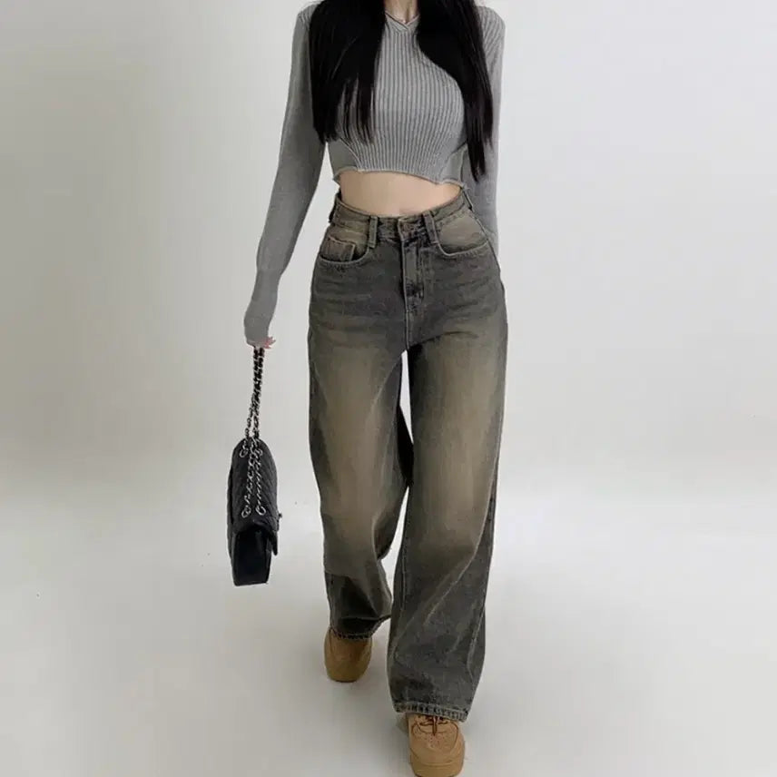 [BUNJANG] Hinique Wide Long Pants Medium Blue / 히니크 와이드 롱팬츠 중청