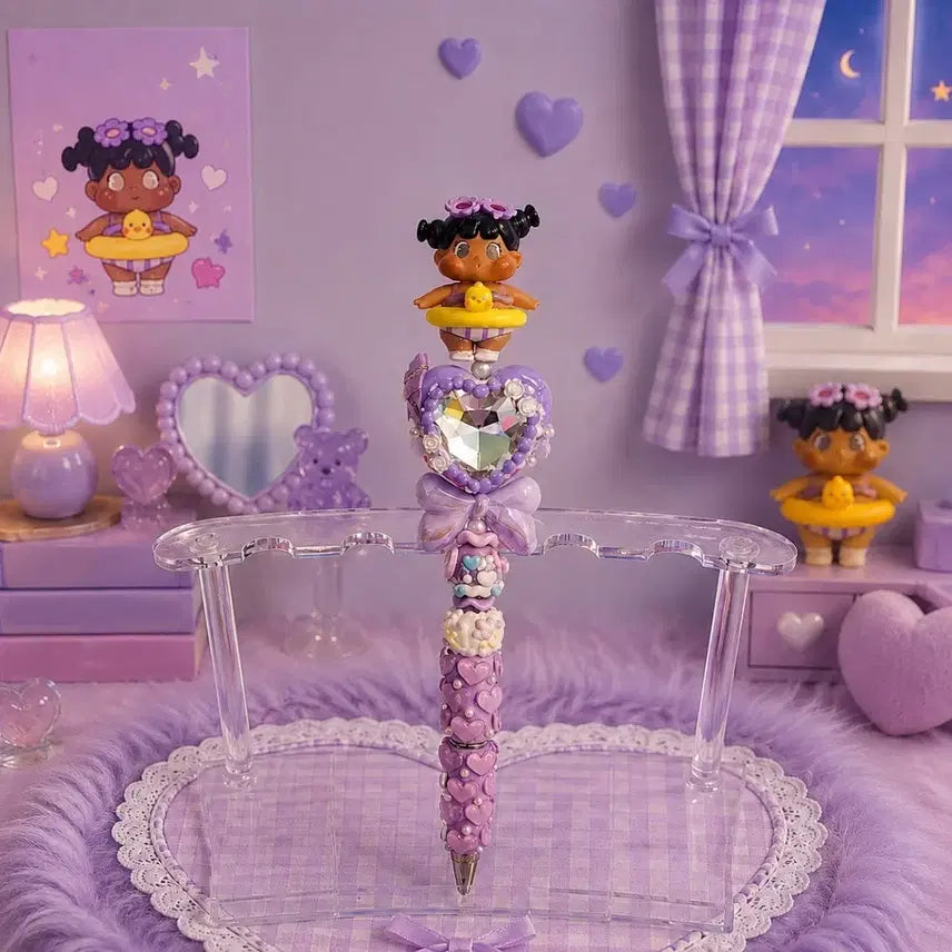[BUNJANG] Handmade Ballpoint Pen with Purple Heart, Cubic, and Doll Charms / 큐오큐오볼꾸볼펜핸드메이드