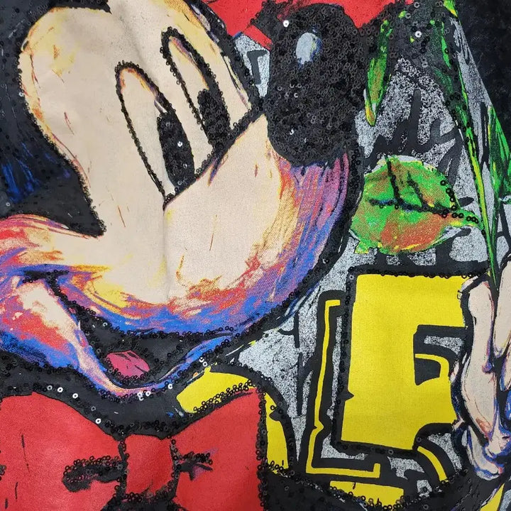 [BUNJANG] Disney Mickey Mouse Sequin Pigment Tie-Dye T-Shirt / 미키마우스 디즈니 스팽글 피그먼트 타이다이 나염 반팔티<새상품>