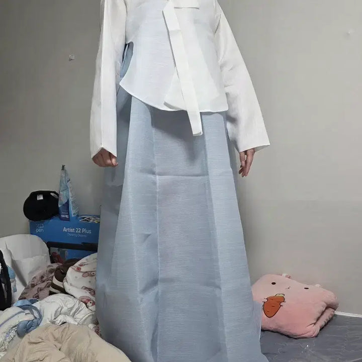 [BUNJANG] Korean Traditional Hanbok Set - White Jeogori and Sky Blue Skirt (Size 15) / 15호 민자당의 한복