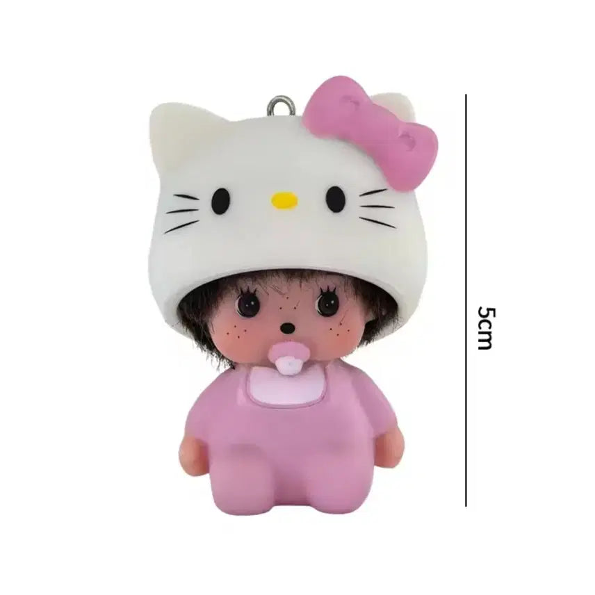 [BUNJANG] Monchhichi Hello Kitty Pink Figurine Keychain / 몬치치 헬로키티 핑크 피규어 키링