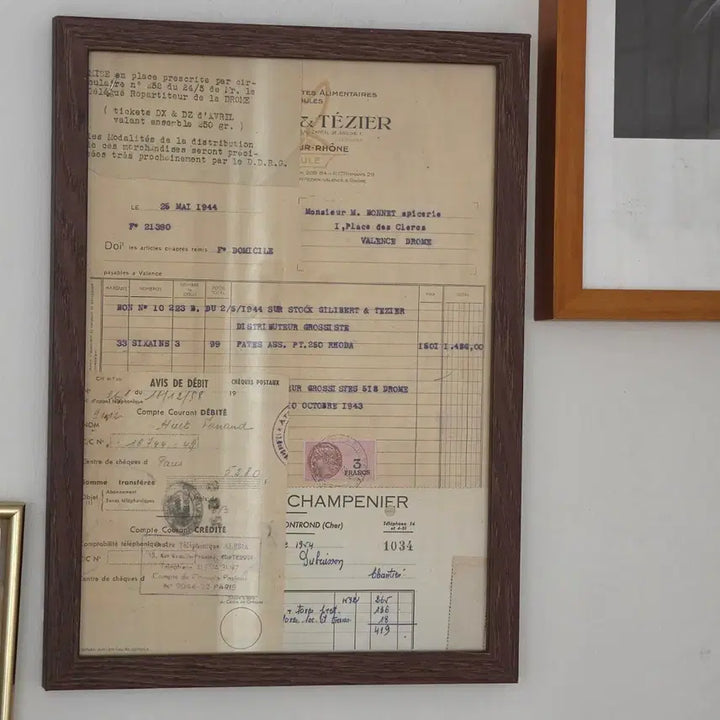 [BUNJANG] French Vintage Receipt Frame A4 Size / 프랑스 빈티지소품 빈티지영수증액자 빈티지영수증 유럽엔틱소품