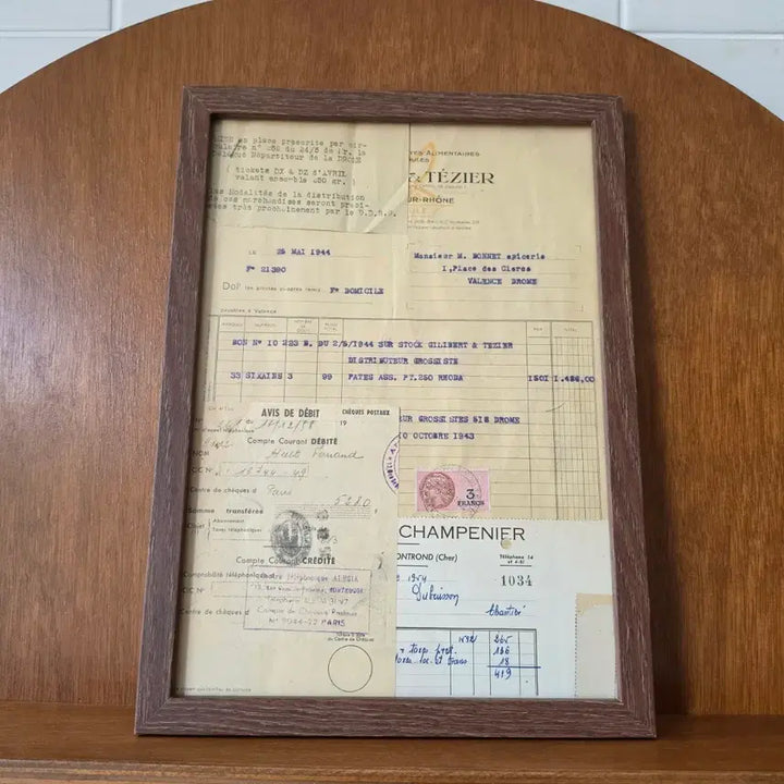 [BUNJANG] French Vintage Receipt Frame A4 Size / 프랑스 빈티지소품 빈티지영수증액자 빈티지영수증 유럽엔틱소품