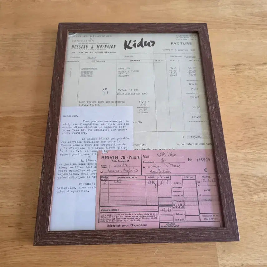 [BUNJANG] French Vintage Receipt Frame / 프랑스빈티지소품 빈티지영수증액자 유럽빈티지액자소품 빈티지영수증 유럽엔틱