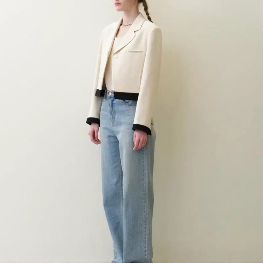 [BUNJANG] Matin Edition Cream Combi Blazer Jacket / 마론에디션 크림 콤비 블레이저 자켓