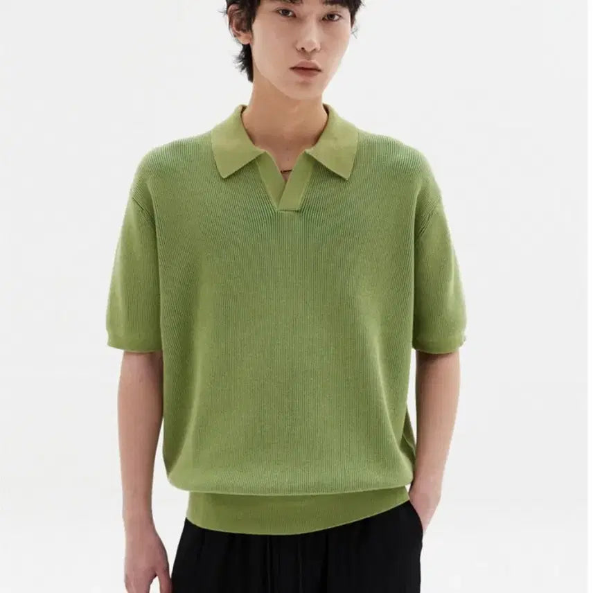 [BUNJANG] Lemad Lime Knit Collar T-Shirt / 르마드 라임 니트 카라티 새상품