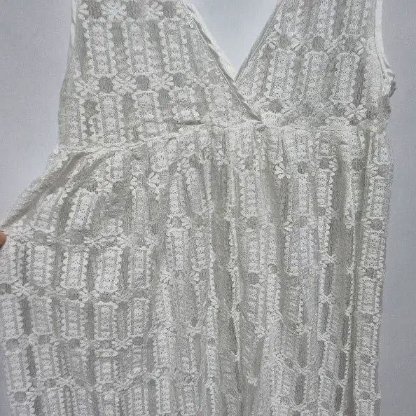 [BUNJANG] White Lace Layered Long Dress (Size 44-55) / 화이트 레이스 레이어드 원피스44~55
