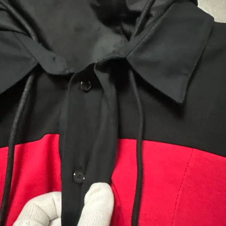 [BUNJANG] Juun.J Layered Hoodie Rugby Polo Shirt Black Red L / 준지 레이어드 후드 럭비 카라티 검빨 (L)