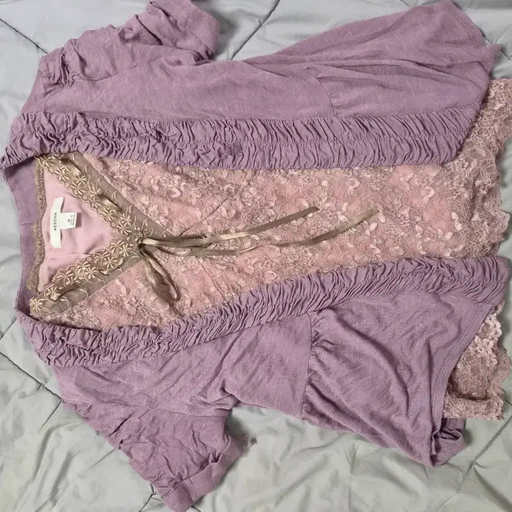 [BUNJANG] Vintage Lavender Fairy Mori Girl Cardigan Set / (대대장 세트) 빈티지 멀멀 라벤더 페어리 모리걸 가디건