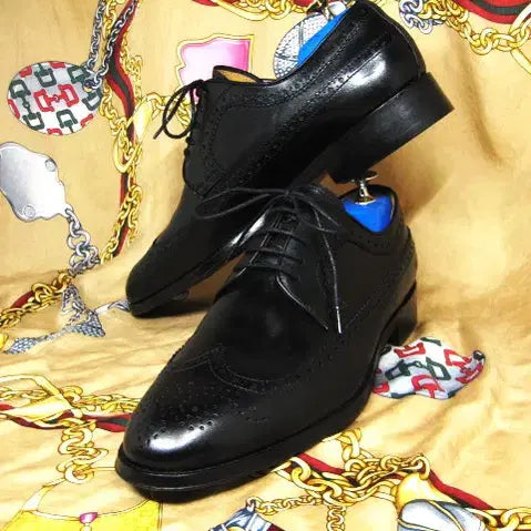 [BUNJANG] S.t. Dupont Black Calfskin Long Wingtip Brogue Oxford Shoes / 프랑스명품 st Dupont 듀퐁 블랙 카프스킨 옥스포드 270