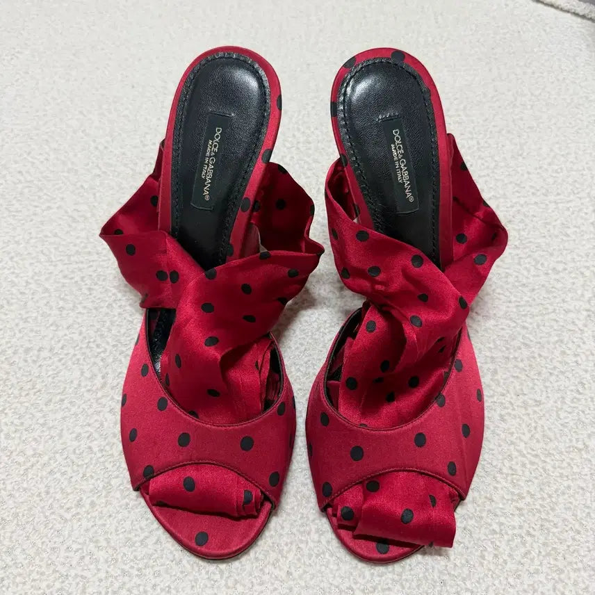 [BUNJANG] Dolce &amp; Gabbana Red Polka Dot Wedge Strap Sandals / 돌체앤가바나 레드 폴카닷 웨지 스트랩 샌들
