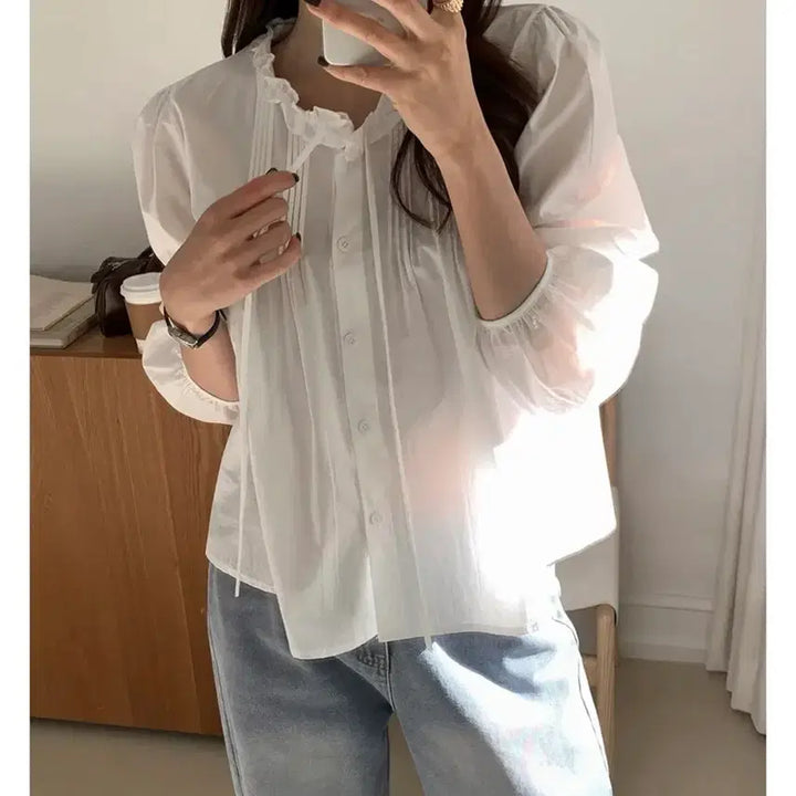 [BUNJANG] Pintuck Frill Blouse / 핀턱 프릴 블라우스