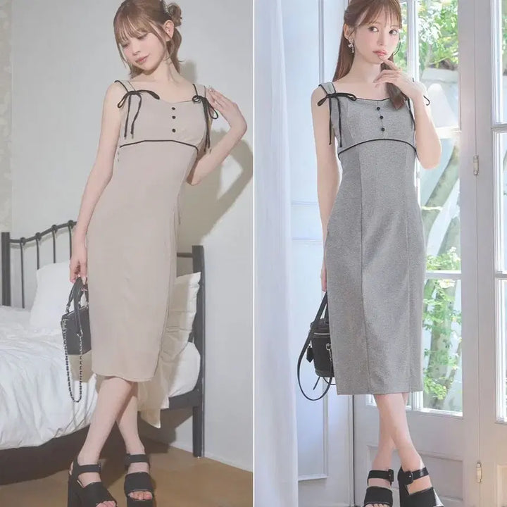 [BUNJANG] Piping Ribbon Pencil Long Dress / 파이핑 리본 펜슬 원피스