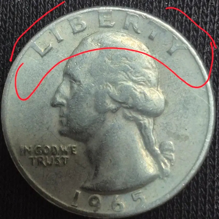 [BUNJANG] 1965 USA Quarter Dollar Coin - Struck Error / 1965년p 미국 쿼터 달러. 압인에러