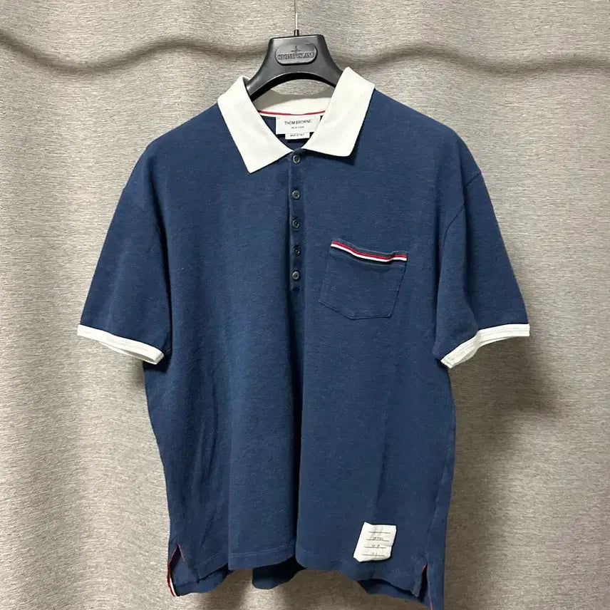 [BUNJANG] Thom Browne RWB Oversized Fit Short Sleeve Polo Dark Blue / 톰브라운 RWB 오버핏 카라 반팔티 다크블루 (3)