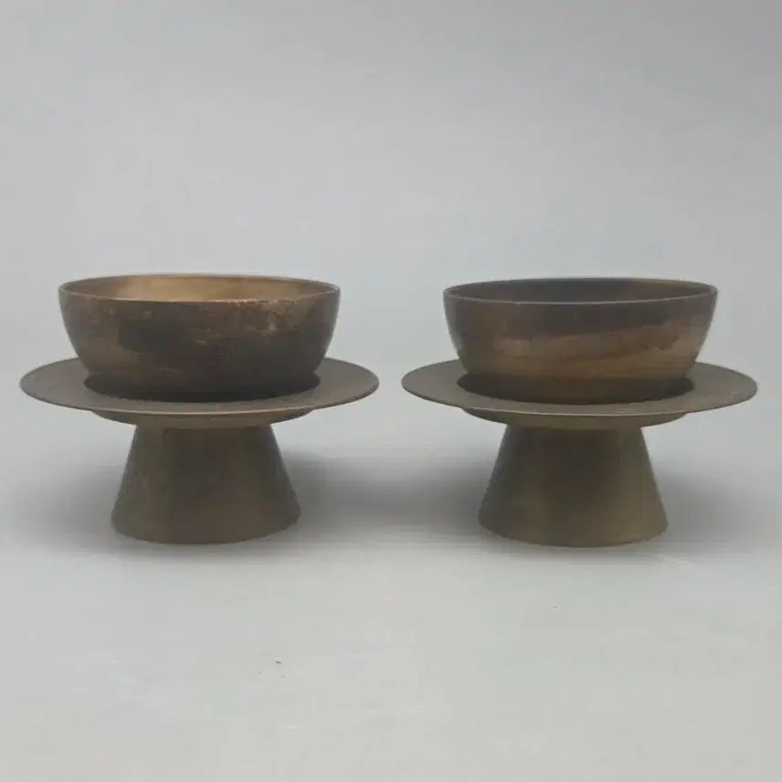 [BUNJANG] Antique Korean Brass Cup Saucer Set (Set of 2) / 골동품 연대좋은 유기 잔잔대 2벌 잔탁 놋쇠