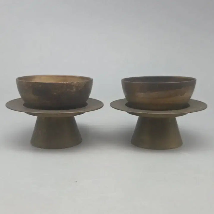 [BUNJANG] Antique Korean Brass Cup Saucer Set (Set of 2) / 골동품 연대좋은 유기 잔잔대 2벌 잔탁 놋쇠