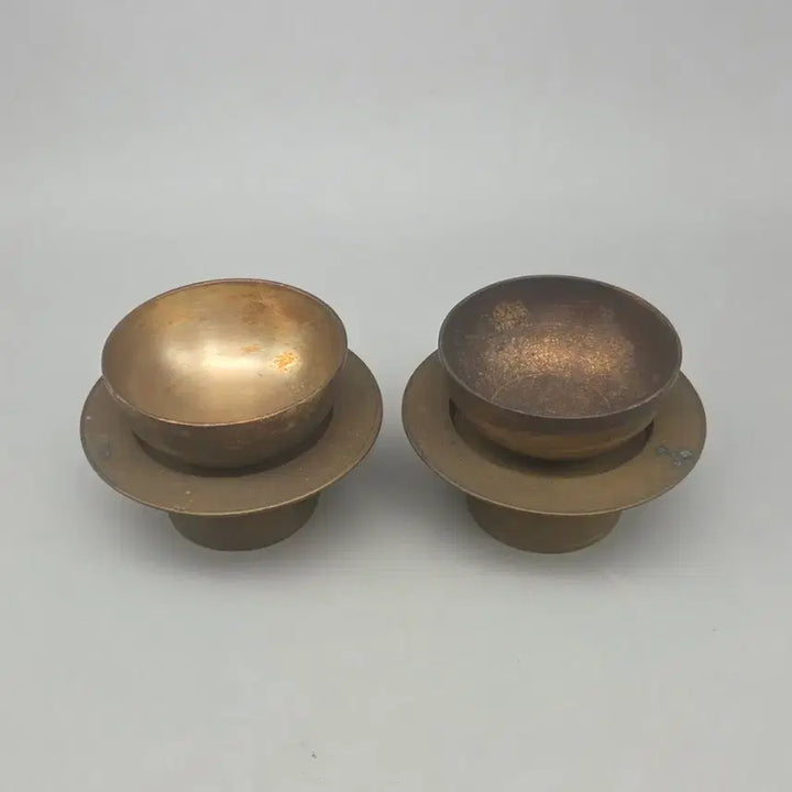 [BUNJANG] Antique Korean Brass Cup Saucer Set (Set of 2) / 골동품 연대좋은 유기 잔잔대 2벌 잔탁 놋쇠