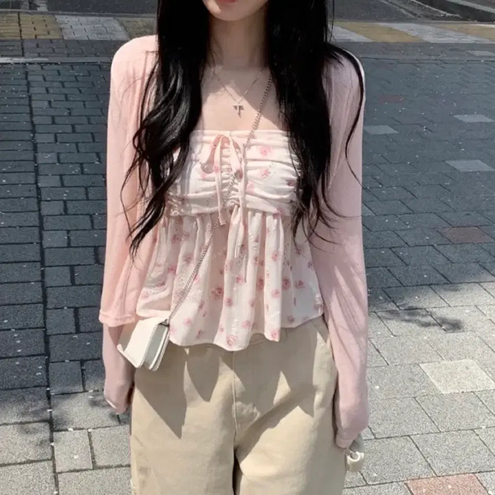 [BUNJANG] Flower Embroidery Shirring Bustier Cami Top / [급처] 플라워 자수 셔링 뷔스티에 나시 / 끈나시 탑