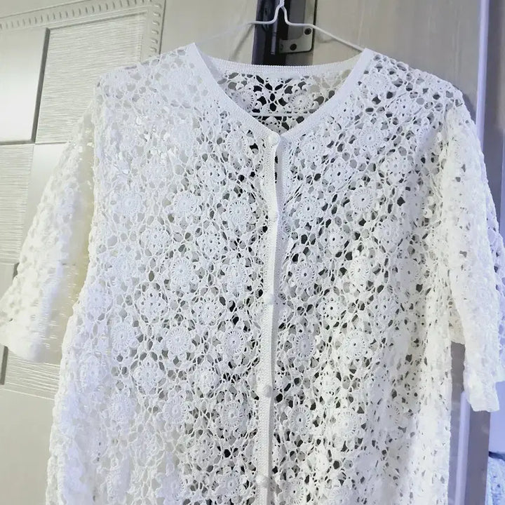 [BUNJANG] Hand-Knitted Cardigan Cotton White / 손뜨개 가디건