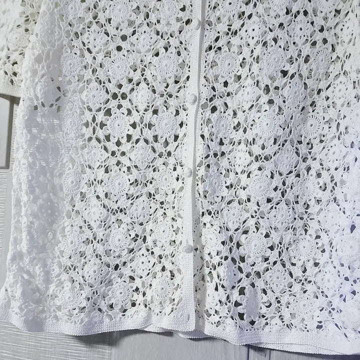 [BUNJANG] Hand-Knitted Cardigan Cotton White / 손뜨개 가디건