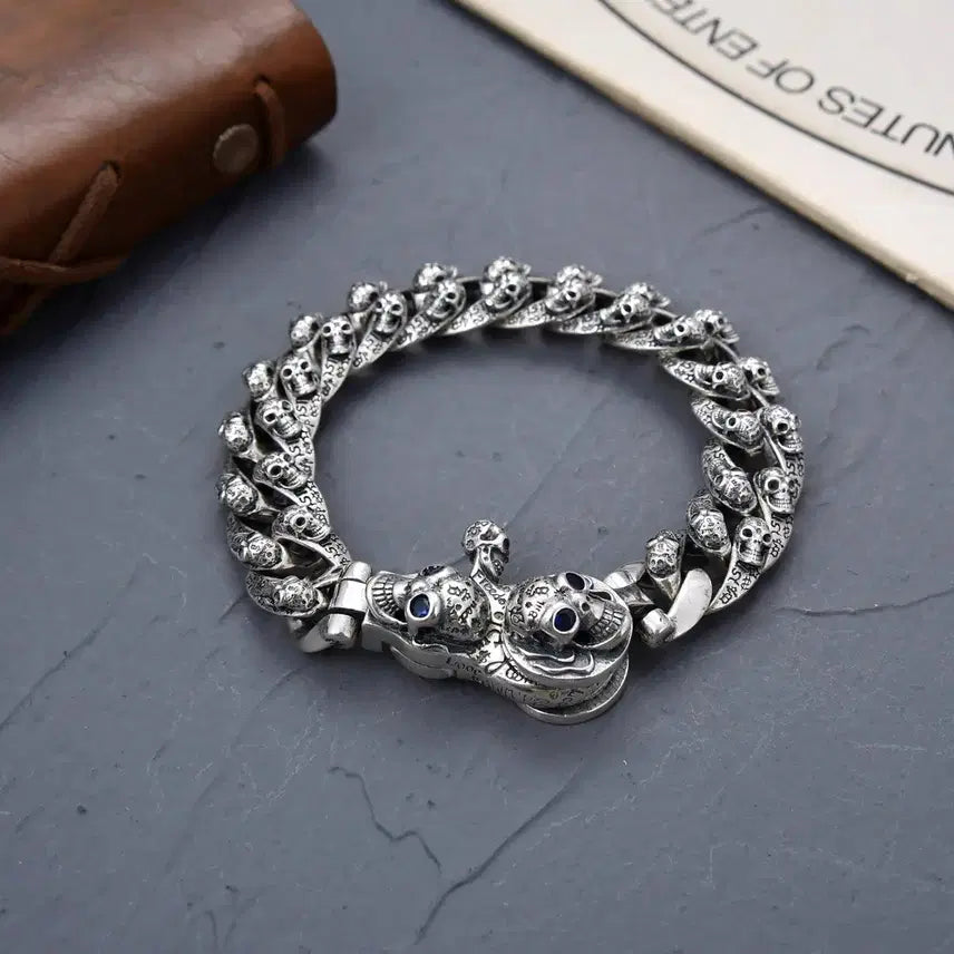 [BUNJANG] 925 Sterling Silver Skull Cuban Chain Bracelet (20cm) / 해골 디자인 실버 팔찌 925(20cm)