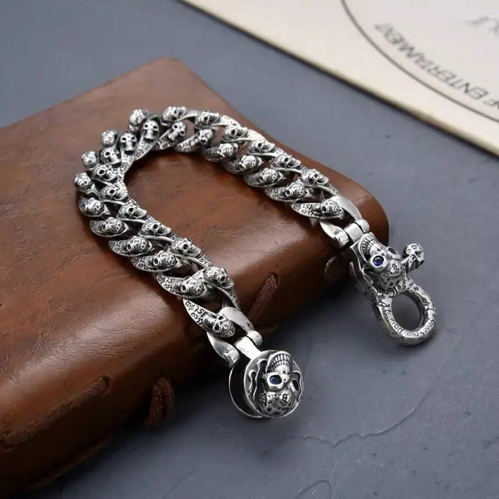 [BUNJANG] 925 Sterling Silver Skull Cuban Chain Bracelet (20cm) / 해골 디자인 실버 팔찌 925(20cm)