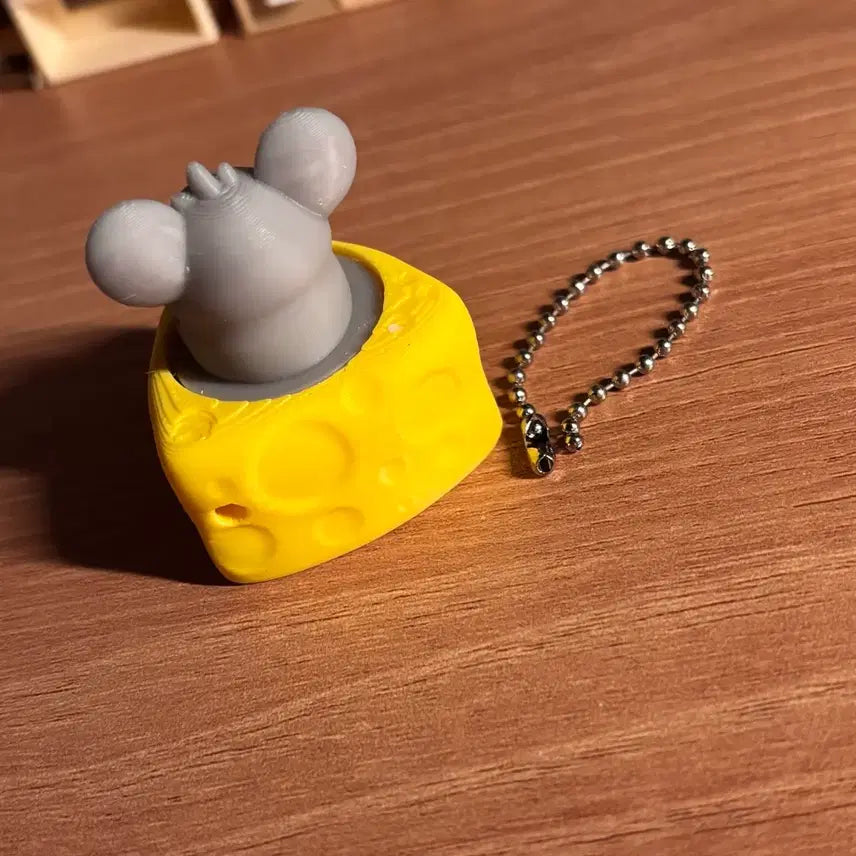 [BUNJANG] 3D Printed Mouse in Cheese Clicker Keychain / 3D 프린팅 생쥐 치즈 클릭커 키링