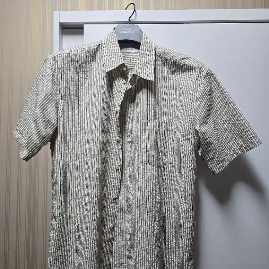 [BUNJANG] Union Blue Seersucker Sunday Shirt Black Stripe / 유니온블루 시어서커 썬데이 셔츠 블랙 스트라이프