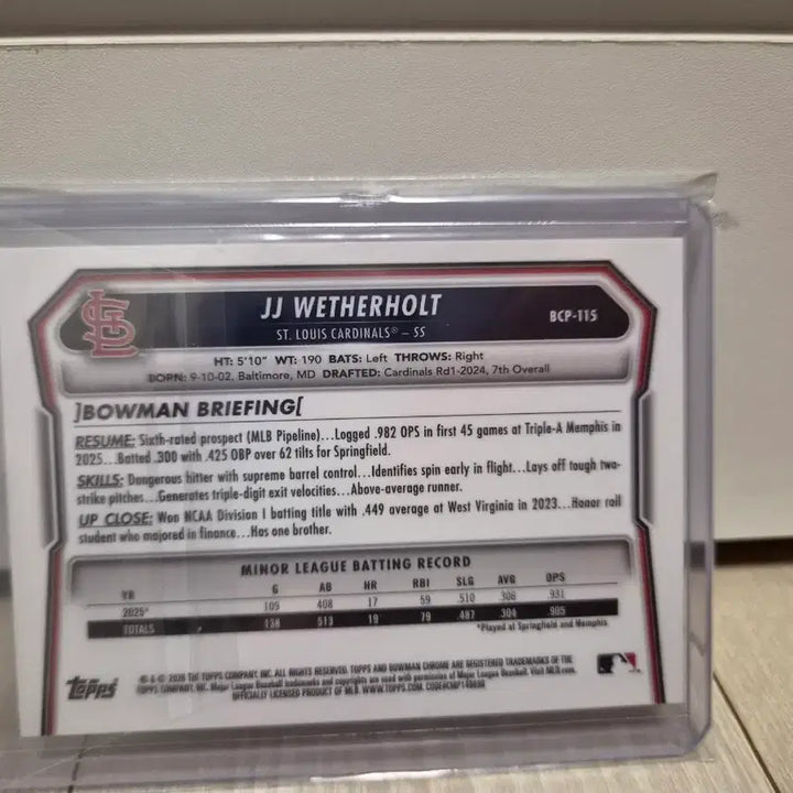 [BUNJANG] Topps Bowman Chrome JJ Wetherholt Autograph Rookie Card 