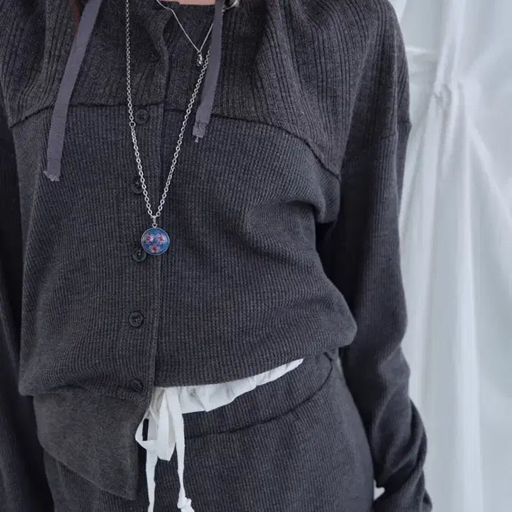[BUNJANG] MUWM Double Layer Cardigan + Skirt Set (Charcoal) / MUWM 무음 더블 레이어 가디건+스커트 세트 (차콜)