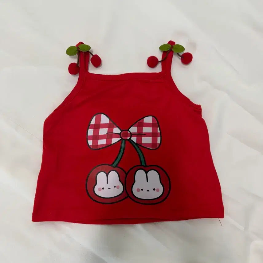 [BUNJANG] Cherry Tank Top &amp; Polka Dot Skirt Shorts Set / 90여아옷 새상품-체리나시+땡땡이치마바지 세트