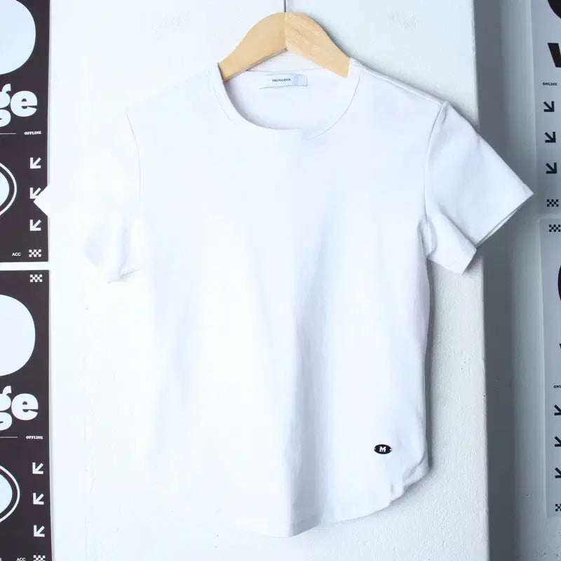 [BUNJANG] MONDOLL Semi-Crop T-shirt White / W(S) 몽돌 반팔 티셔츠 세미크롭 화이트 무지-7F41