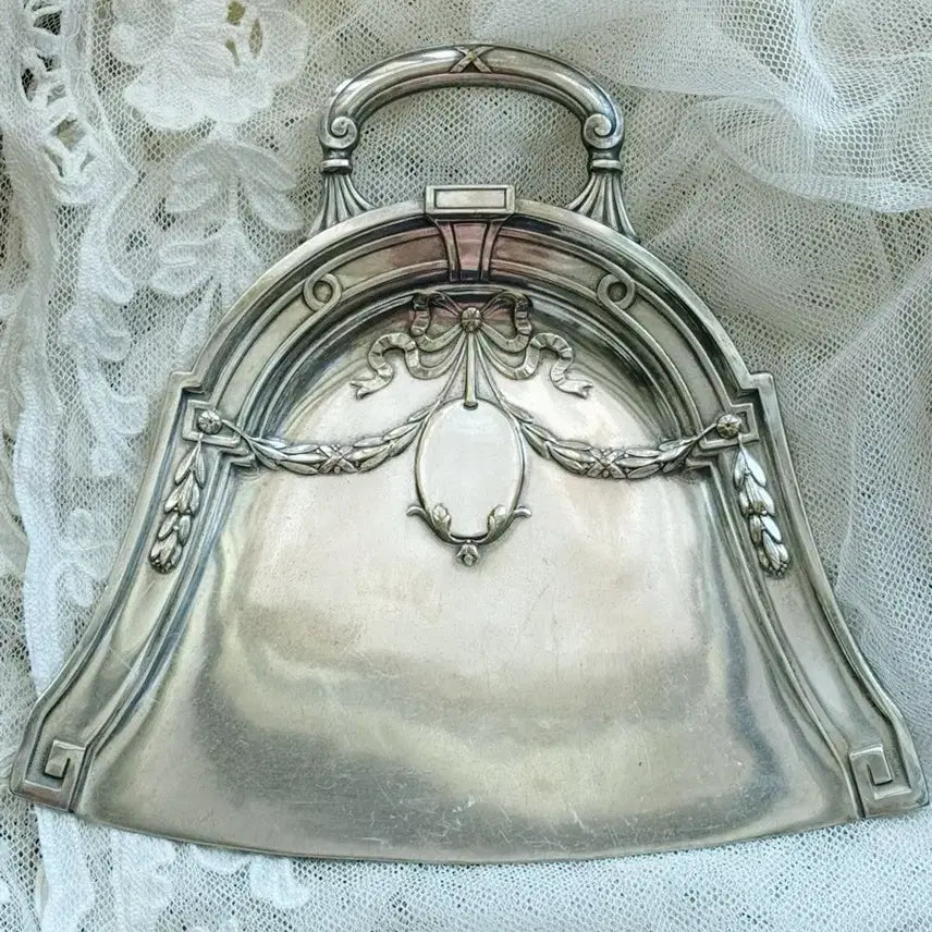 [BUNJANG] French Antique Silver Plate Crumb Sweeper Set with Ribbon and Broom / 프랑스 앤틱 실플 리봉이 스위퍼