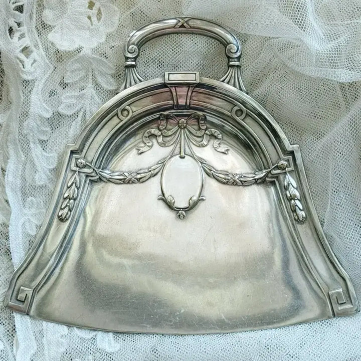 [BUNJANG] French Antique Silver Plate Crumb Sweeper Set with Ribbon and Broom / 프랑스 앤틱 실플 리봉이 스위퍼