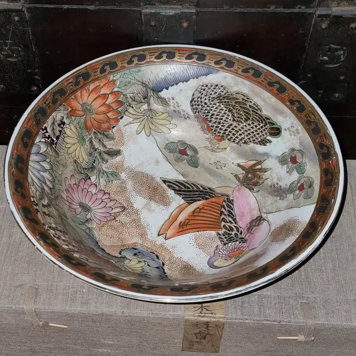 [BUNJANG] Qianlong Period Celadon Porcelain Vase with Bird and Flower Motif / 건륭년제 화조문 삼각 (대)다완 높12 지33  중국도자기 고도자 골통품