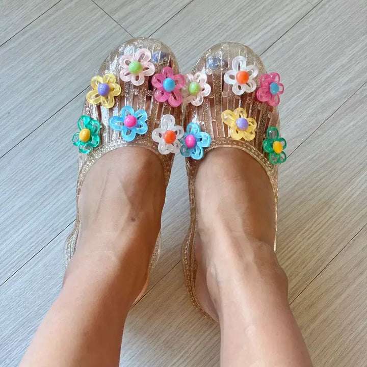 [SOLD OUT] (새거)헤븐리 스타일 글리터 젤리슈즈 꽃지비츠