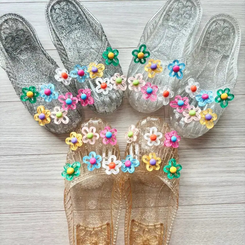 [SOLD OUT] (새거)헤븐리 스타일 글리터 젤리슈즈 꽃지비츠
