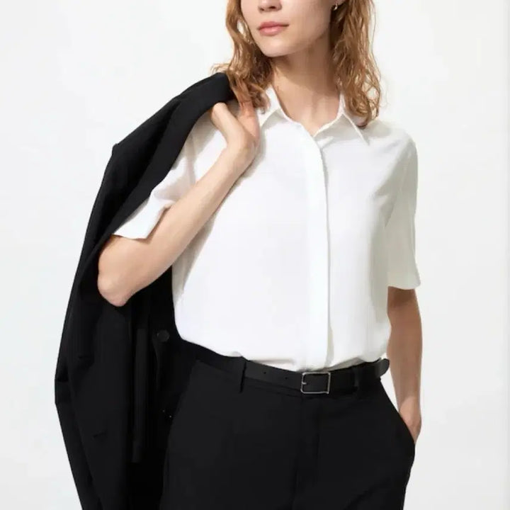 [BUNJANG] Uniqlo Summer Suit Set - Rayon Blouse (L) &amp; Smart Wide Pants (S) / 유니클로 여름 정장 셋업 블라우스 슬랙스