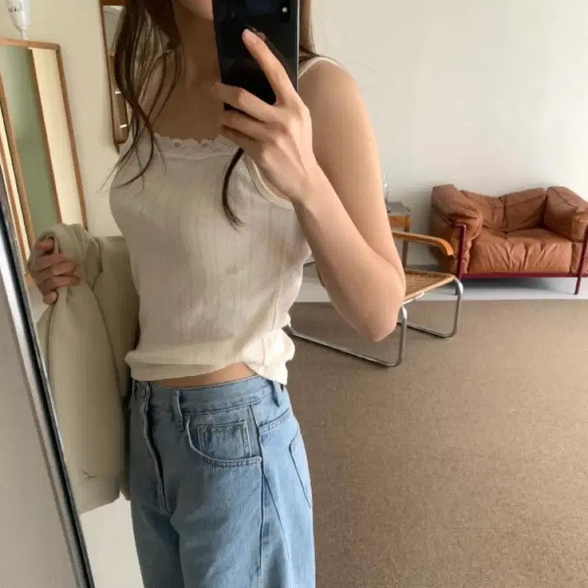 [BUNJANG] Monoha Lace Layered Camisole / 진심 레이스 레이어드 나시   모노하 리본빛 낫띵리튼 더바넷