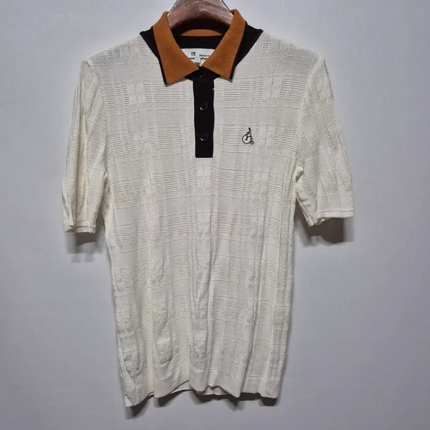 [BUNJANG] Beanpole Short-Sleeve Collar Knit Gold Black S / 빈폴 반팔 카라 니트 골드 블랙 S